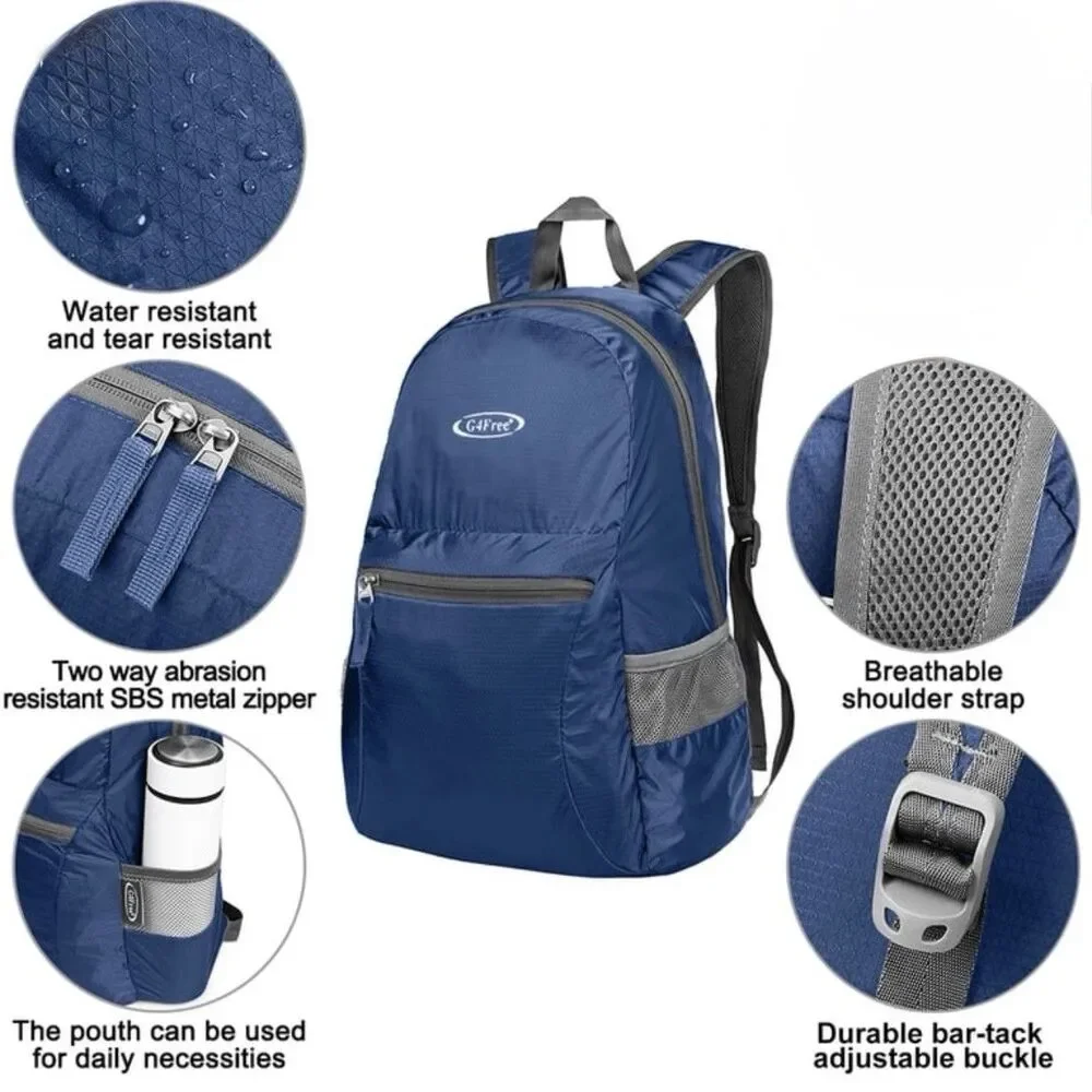 G4FREE Ultra Lightweight Foldable 20L Blue Water Resistant Backpack (B× 4)